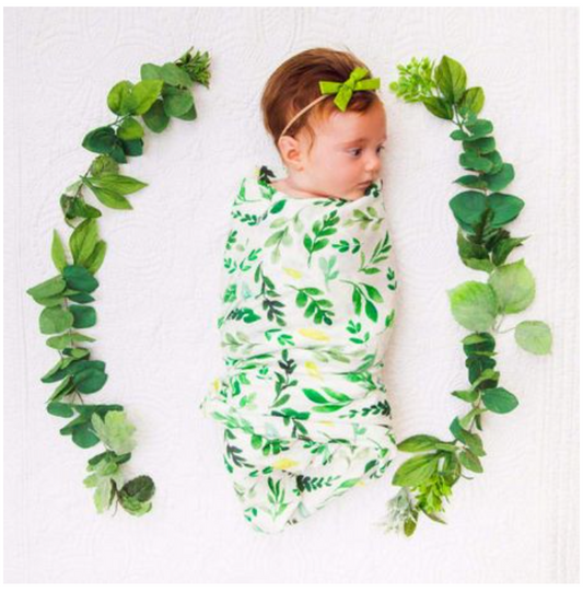 Baby Leaf Swaddle Blanket Set with Headband