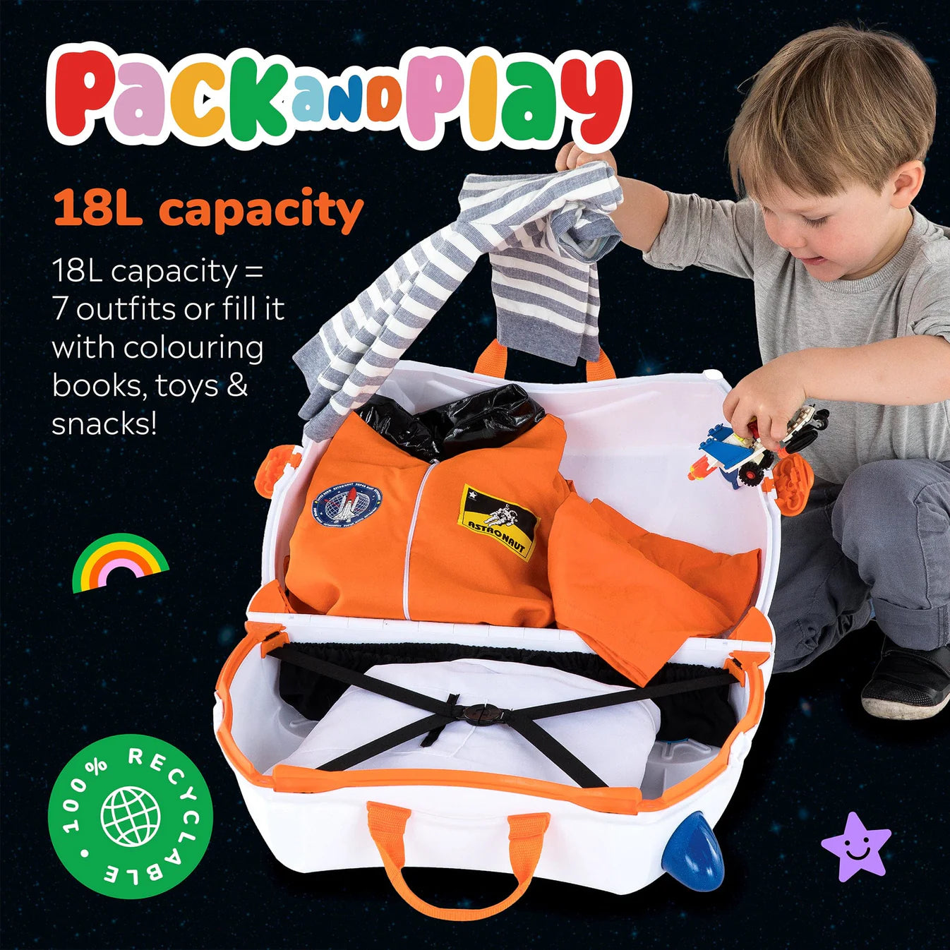 Trunki - Ride On Suitcase - Skye Spaceship Pack and Play