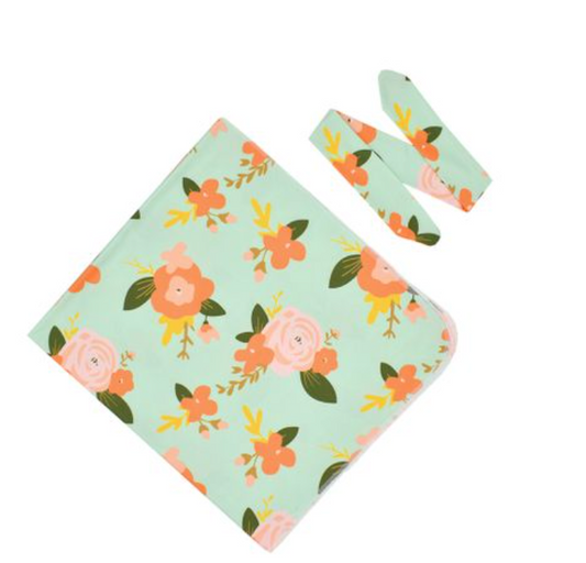 Baby Modern Floral Swaddle Blanket Set and Headband