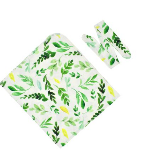 Baby Leaf Swaddle Blanket Set with Headband