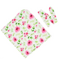 Baby Pink and Green Floral Swaddle Blanket with Headband