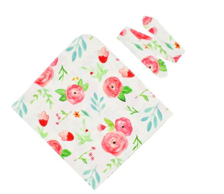 Baby Beautiful Floral Swaddle Blanket and Headband Set