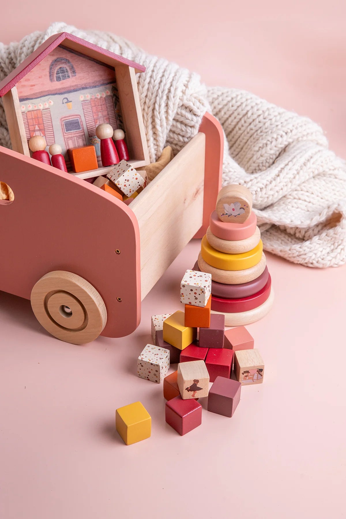 Wooden Toy Wagon / Cart / Toy Storage ~ Pink